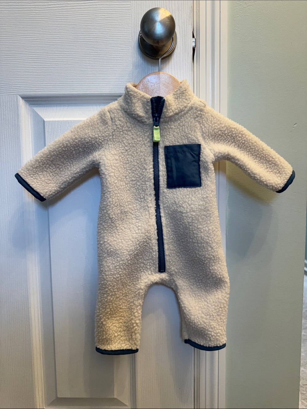 Carter's Cream Sherpa One-Piece with Navy Trim